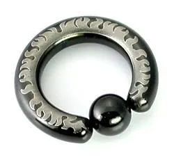 10g-4g Black Titanium-Coated Stainless Steel Captive Ring With Flames