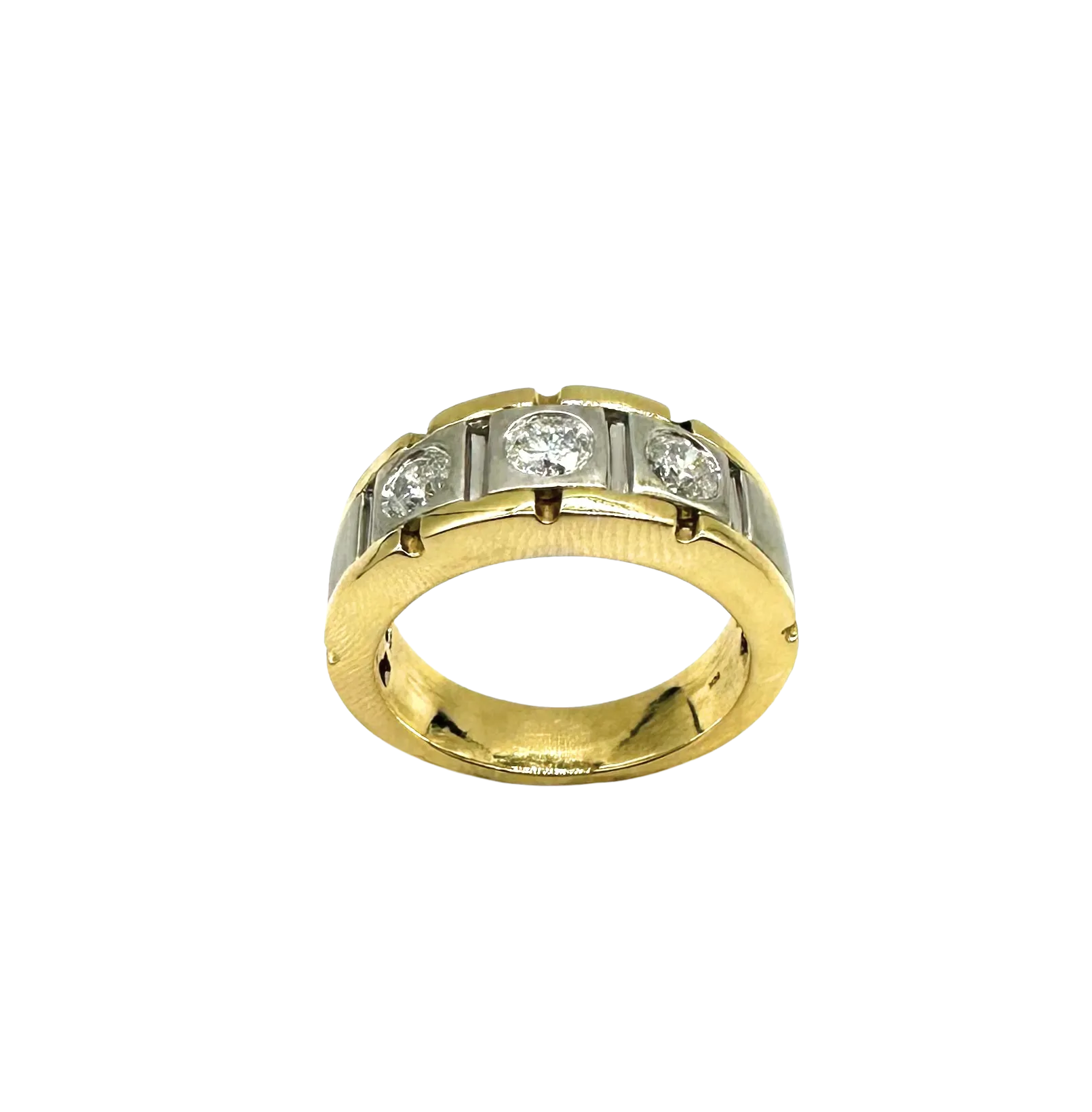 10k Yellow and White Gold Band with Bezeled Diamonds