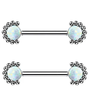 14G Encirc Double White Opalite Threadless Titanium Nipple Ring Barbell