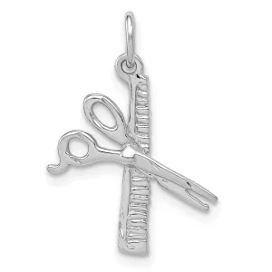 14k White Gold Comb and Scissors Charm Pendant