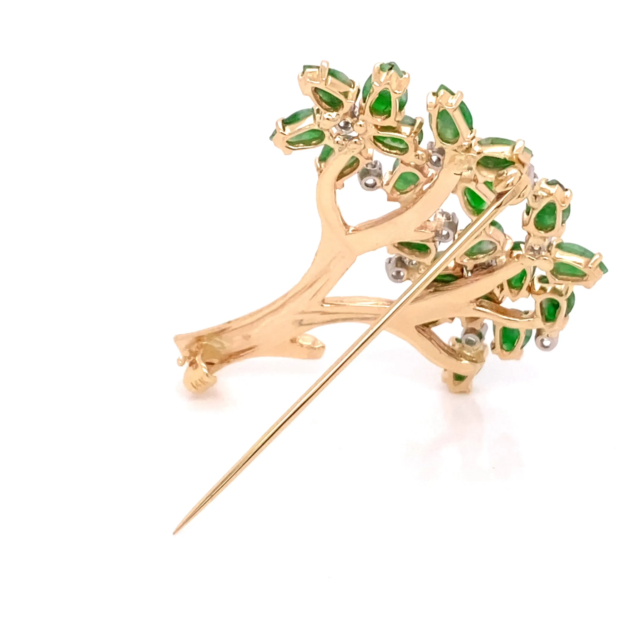 14KY Custom Estate Jade And Diamond Tree Fashion Pin