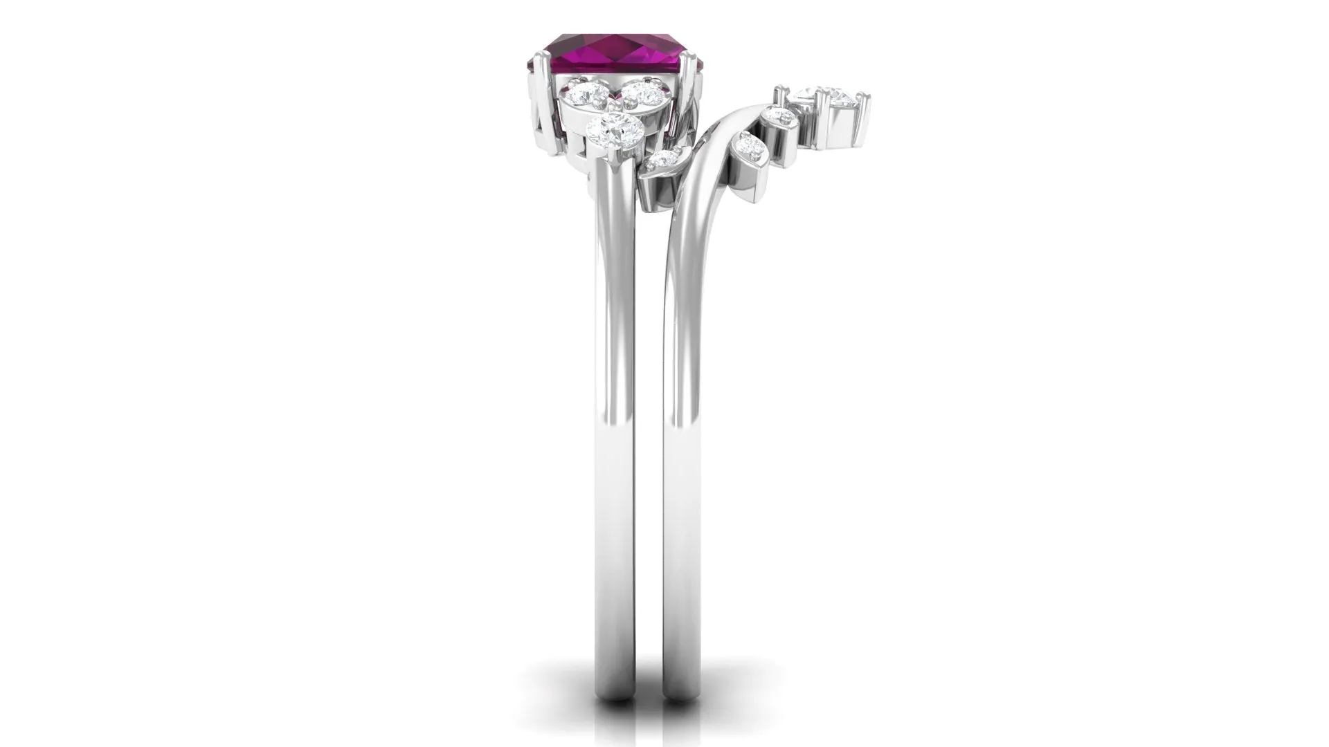 1.75 CT Rhodolite and Diamond Ring Set with Leaf Motif