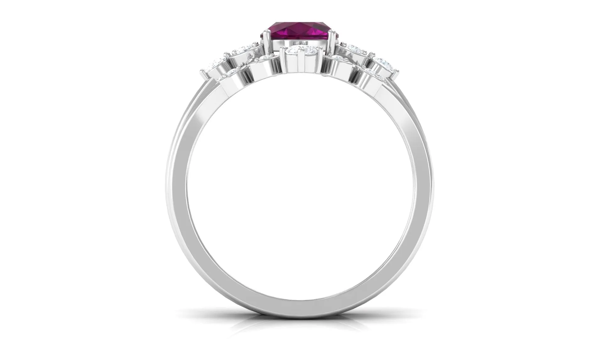 1.75 CT Rhodolite and Diamond Ring Set with Leaf Motif