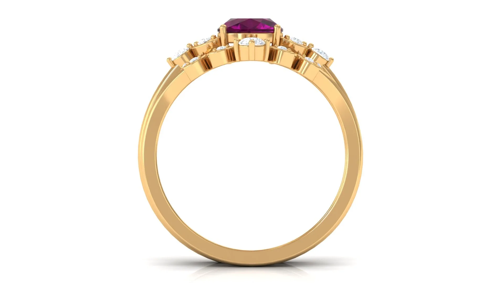 1.75 CT Rhodolite and Diamond Ring Set with Leaf Motif