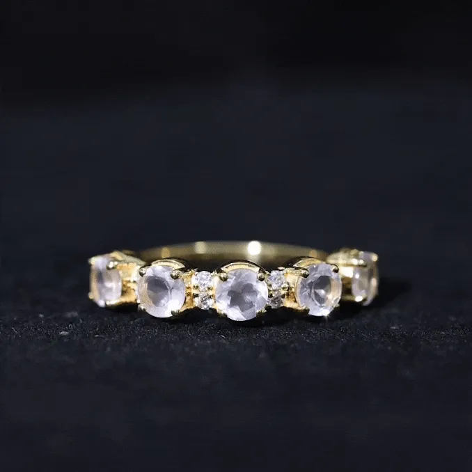 1.75 CT Rose Quartz and Diamond Half Eternity Ring