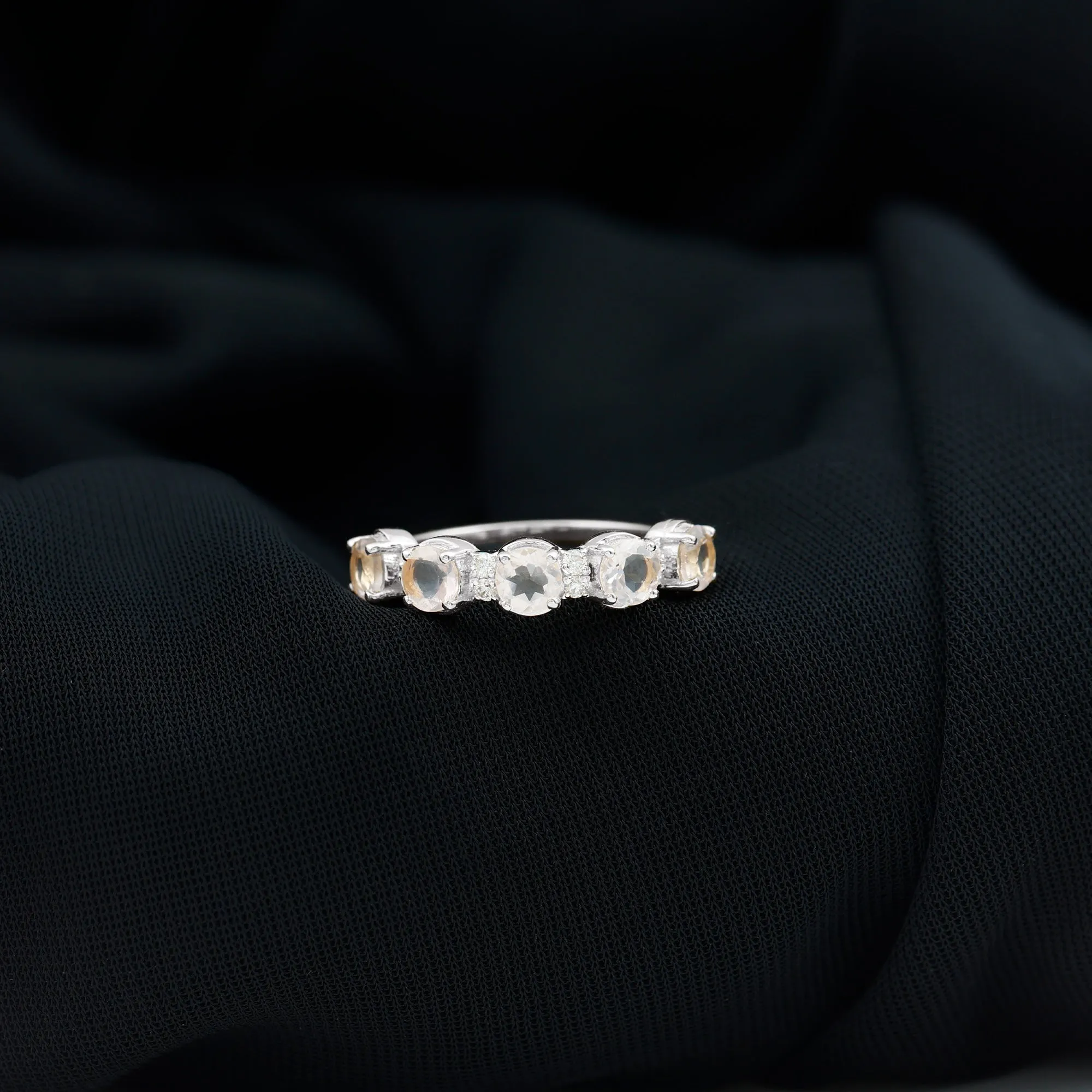 1.75 CT Rose Quartz and Diamond Half Eternity Ring