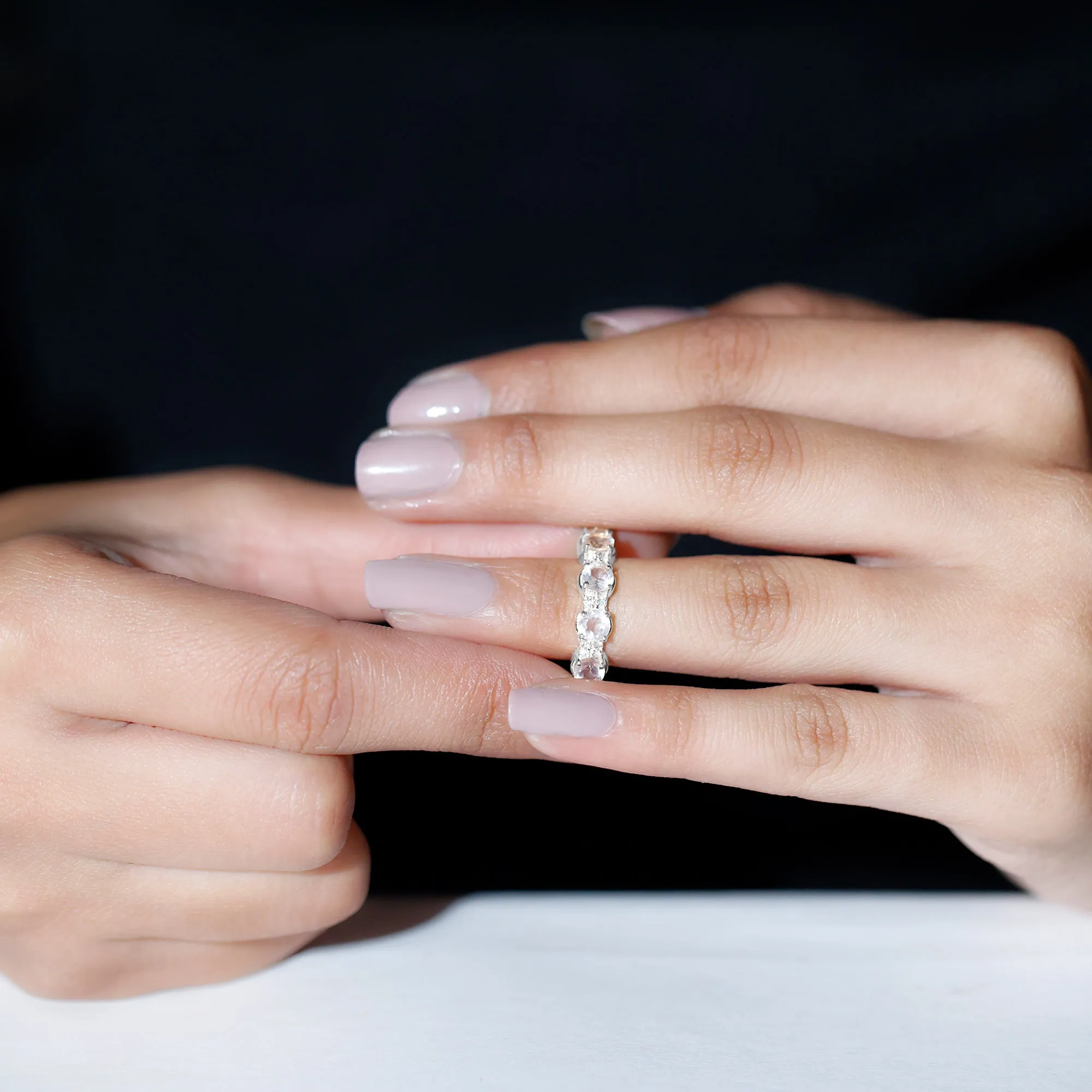 1.75 CT Rose Quartz and Diamond Half Eternity Ring