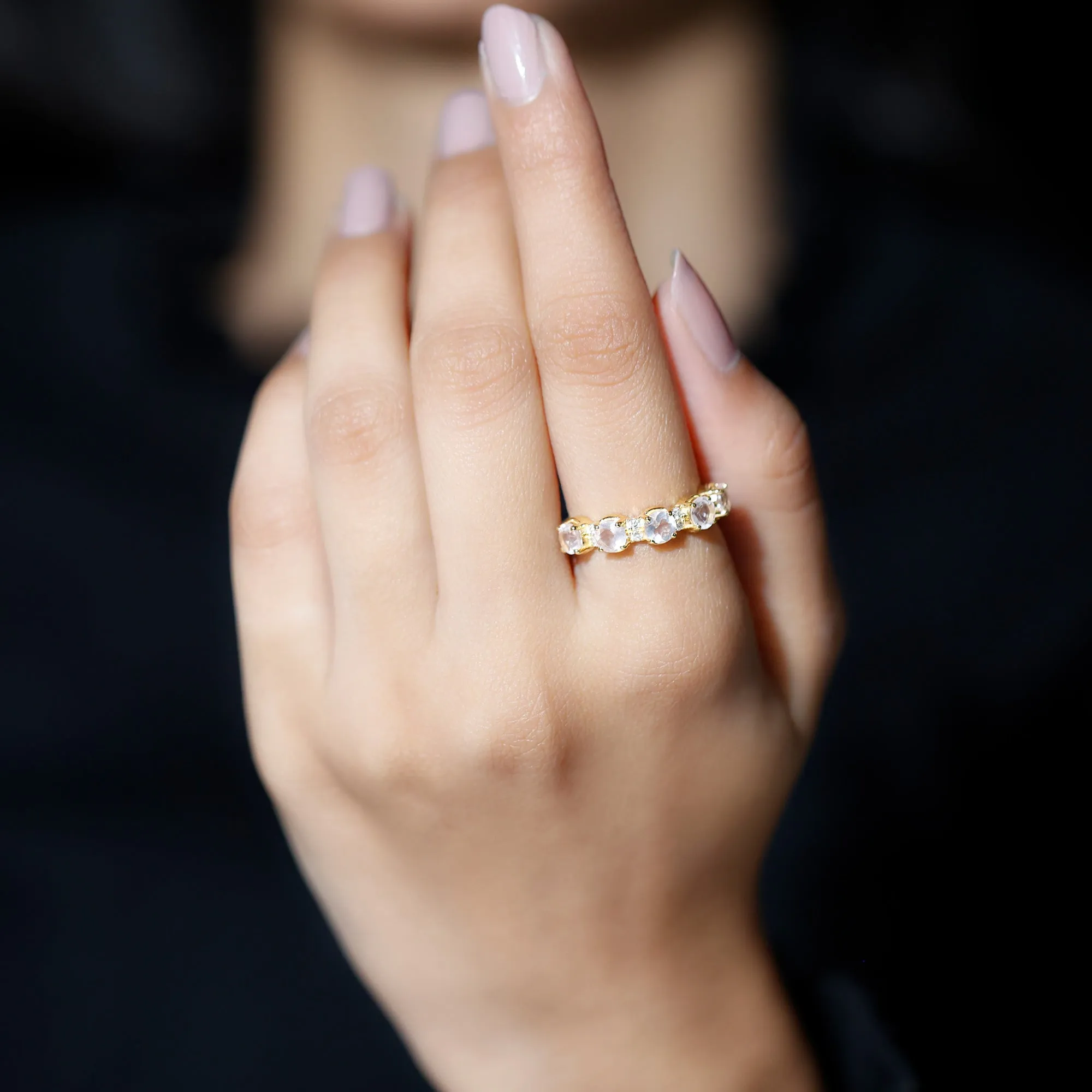 1.75 CT Rose Quartz and Diamond Half Eternity Ring