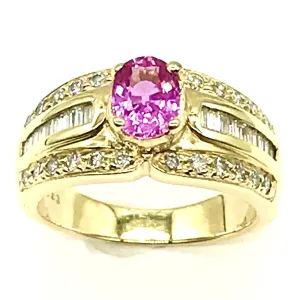 18k YG 3/4ctw Diamond & Pink Sapphire Ring