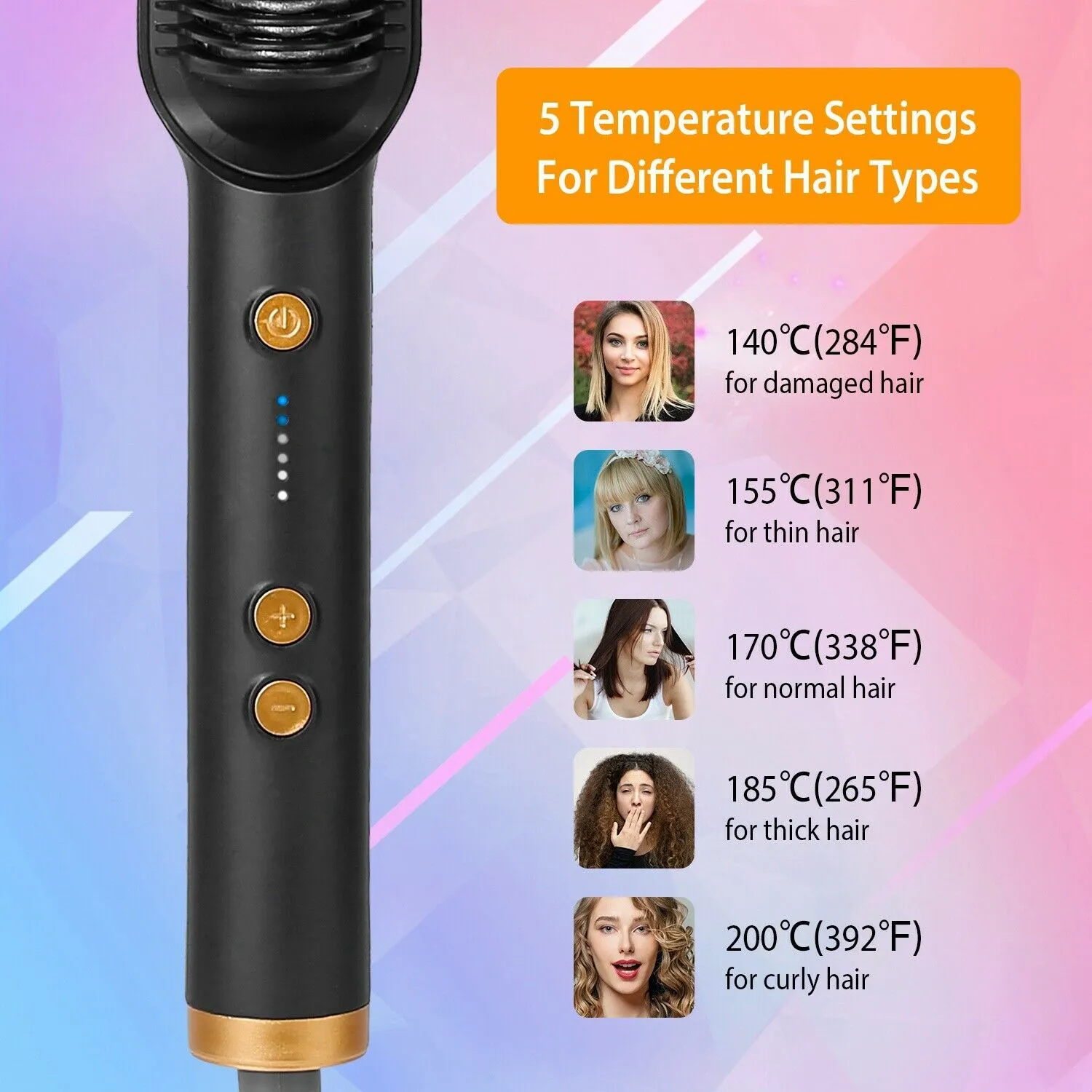 2-in-1 Electric Hair Straightener Brush - Fast Heat Styling and Curling, Adjustable Temperature