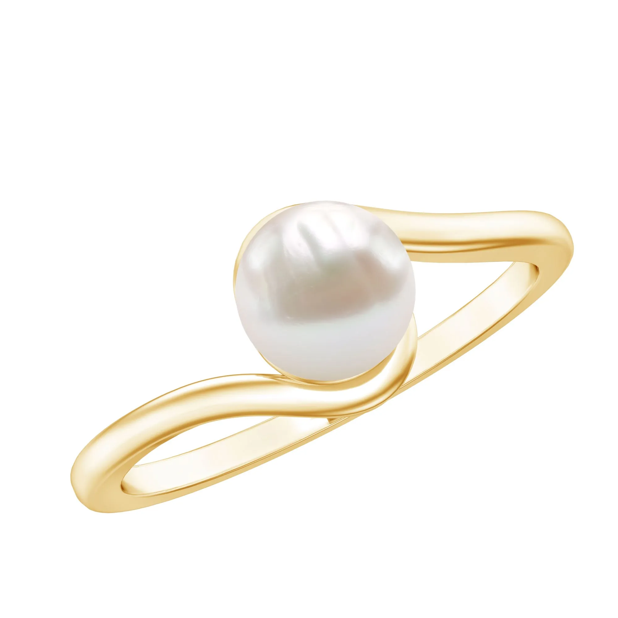 2.25 CT Solitaire Freshwater White Pearl Bypass Ring in Gold