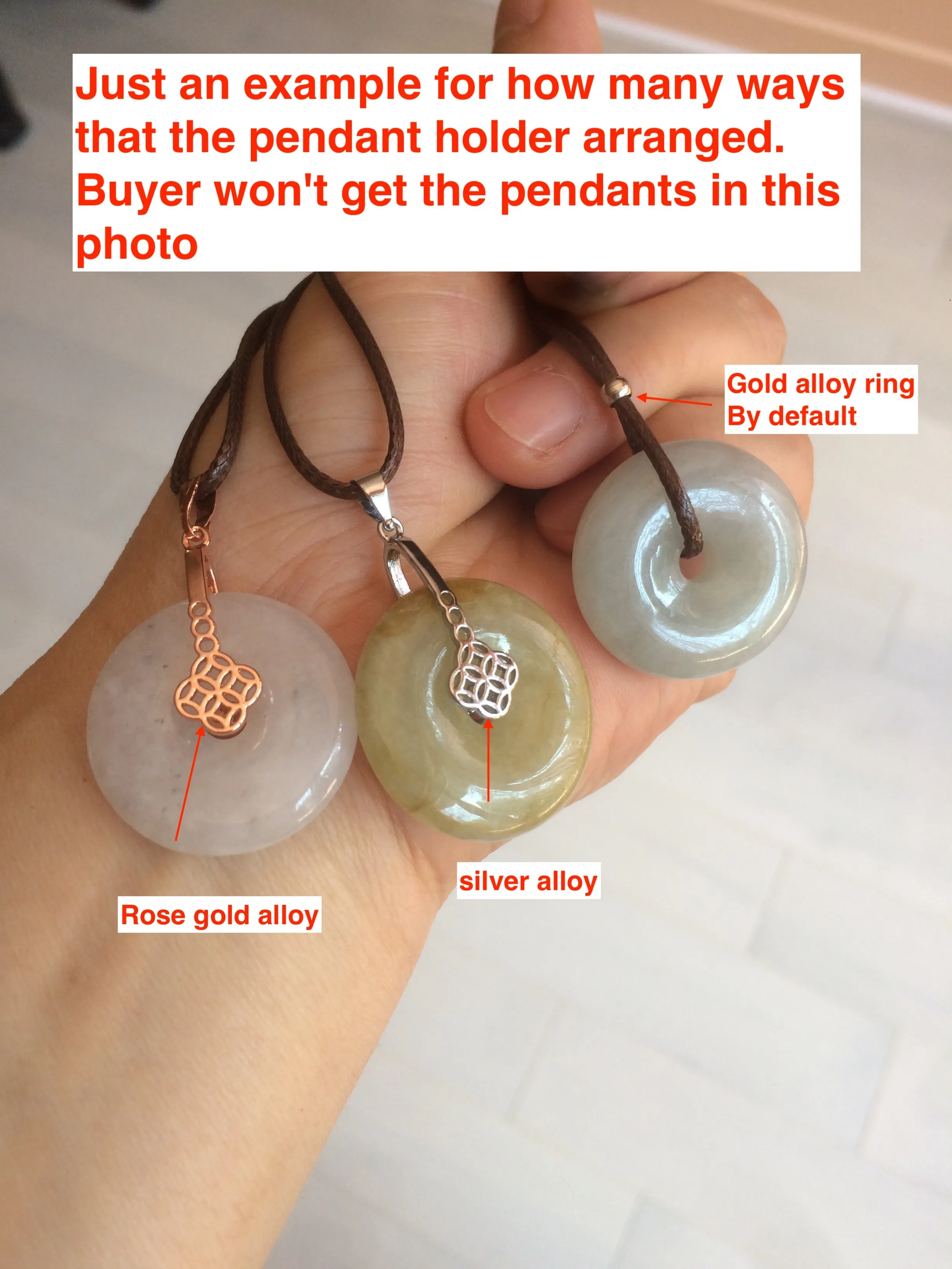 24-25mm Type A 100% Natural dark green/white Jadeite Jade Safety Guardian Button donut Pendant group AK40-1 (Add-on items)