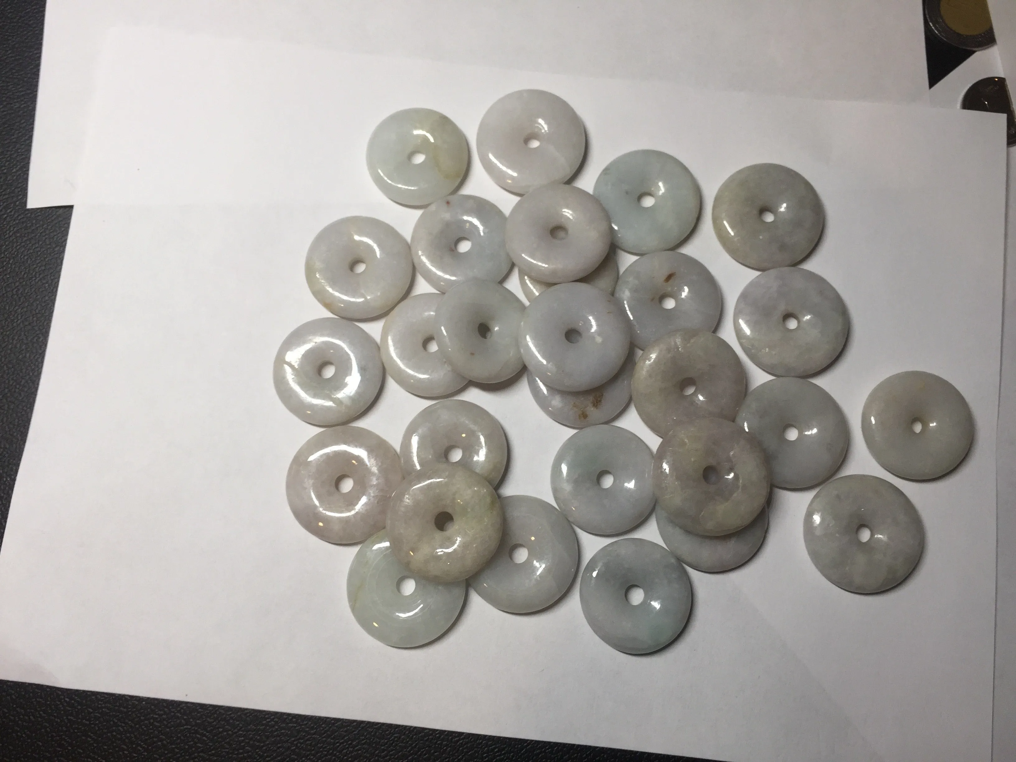 24-25mm Type A 100% Natural dark green/white Jadeite Jade Safety Guardian Button donut Pendant group AK40-1 (Add-on items)