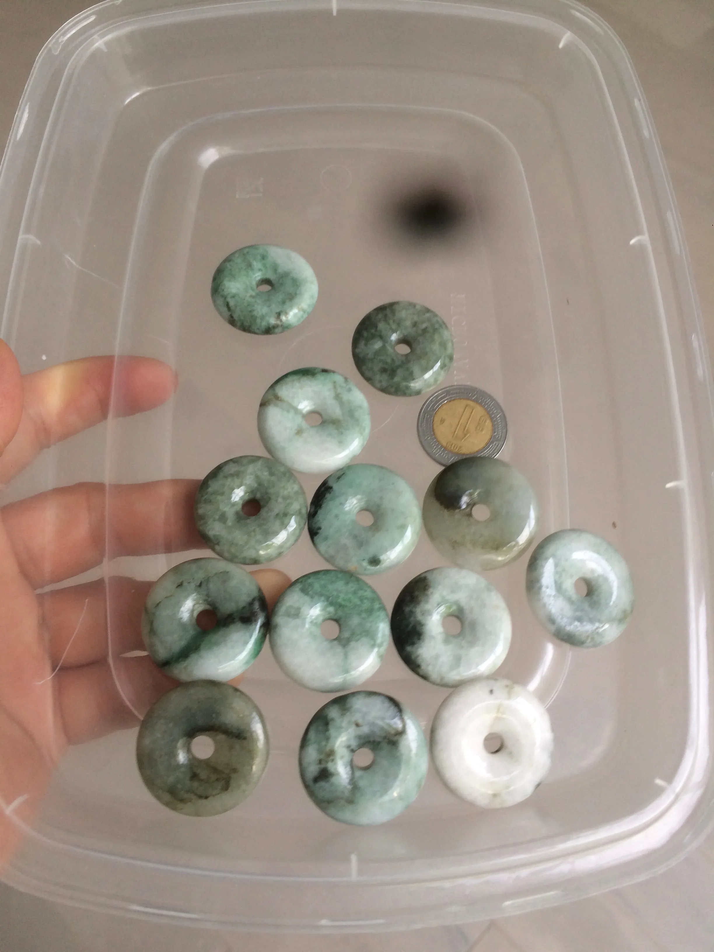 24-25mm Type A 100% Natural dark green/white Jadeite Jade Safety Guardian Button donut Pendant group AK40-1 (Add-on items)