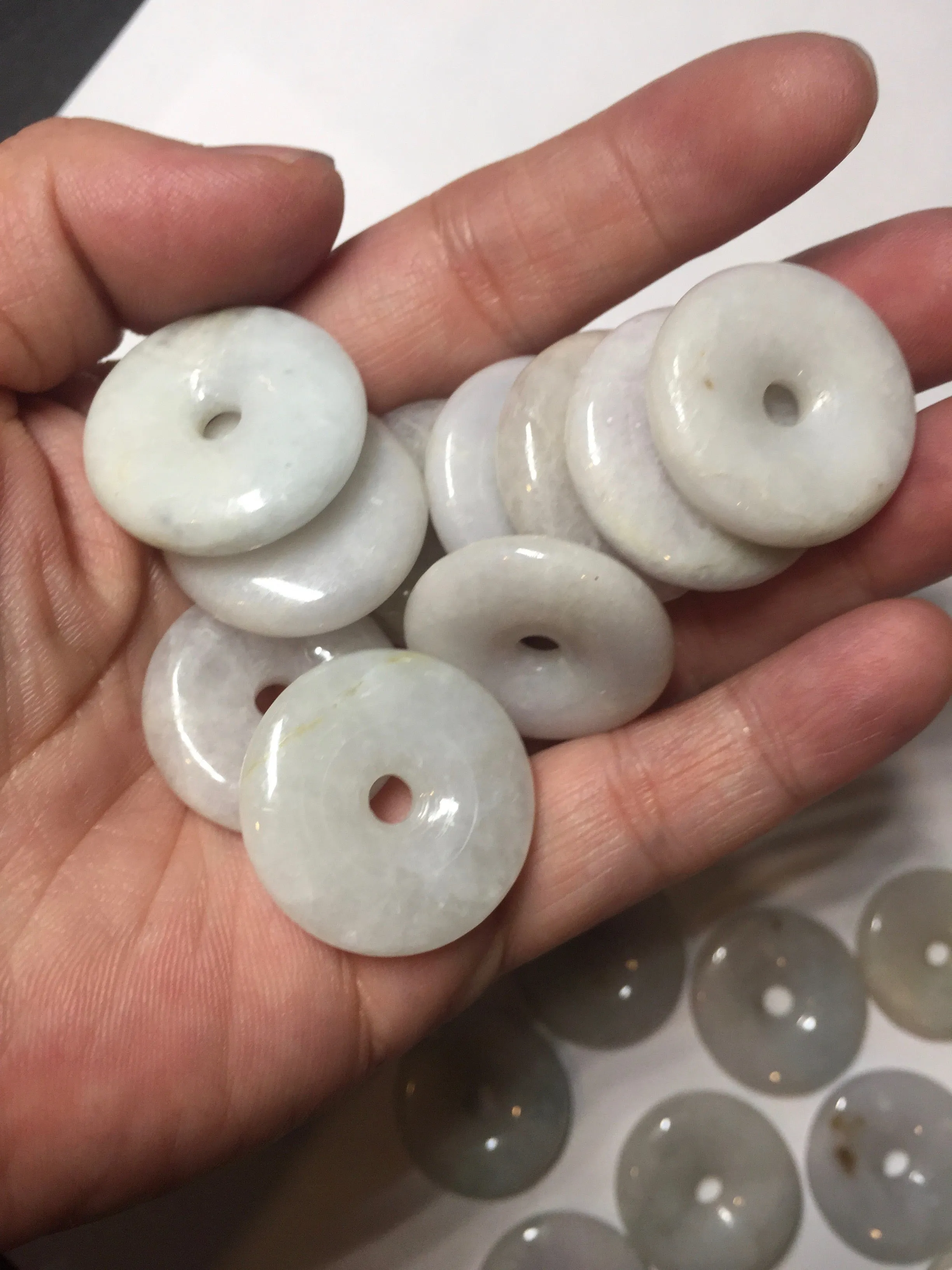 24-25mm Type A 100% Natural dark green/white Jadeite Jade Safety Guardian Button donut Pendant group AK40-1 (Add-on items)