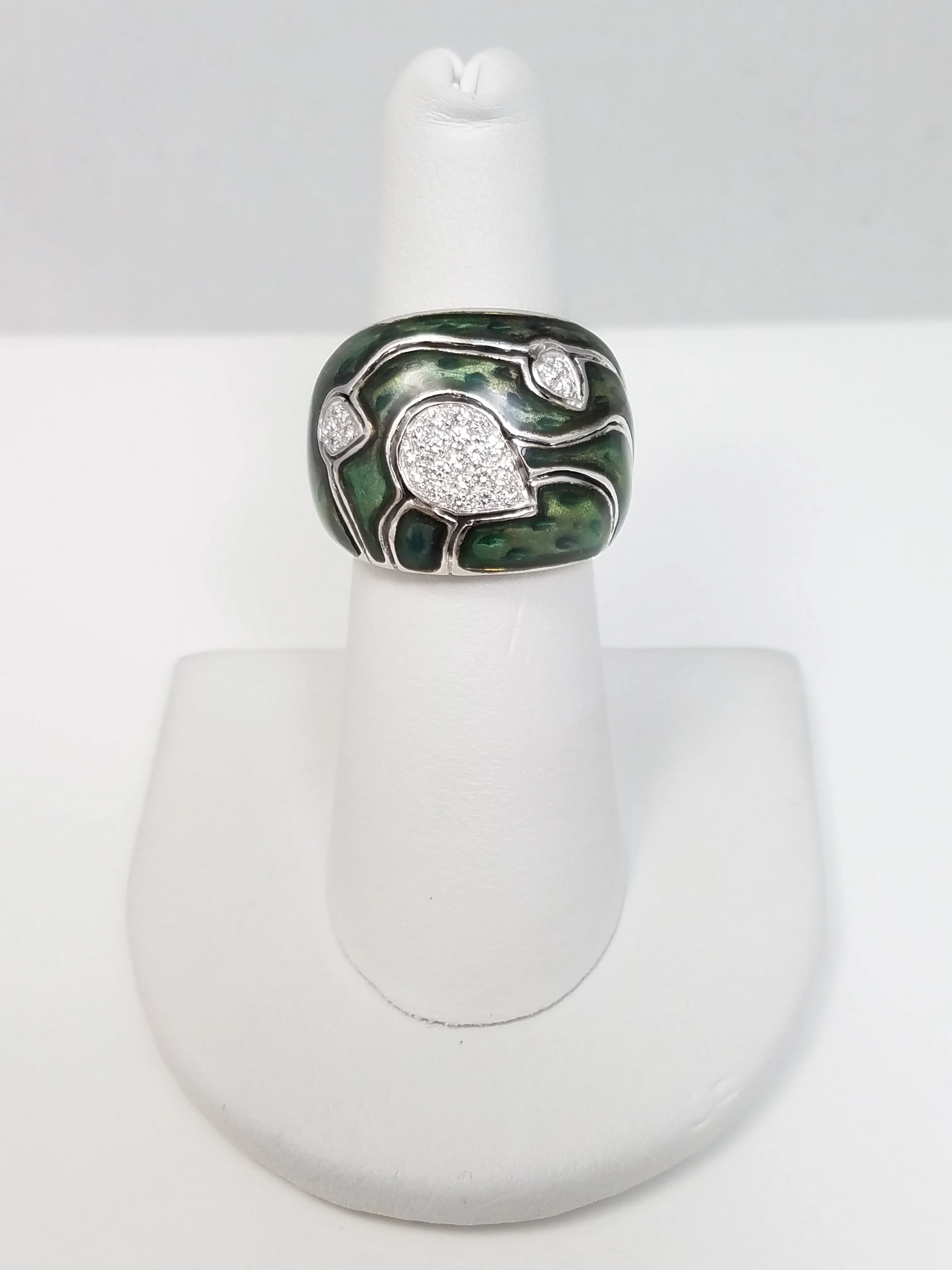 $4000 Stunning La Nouvelle Bague 18k White Gold Enamel Natural Diamond Custom Ring