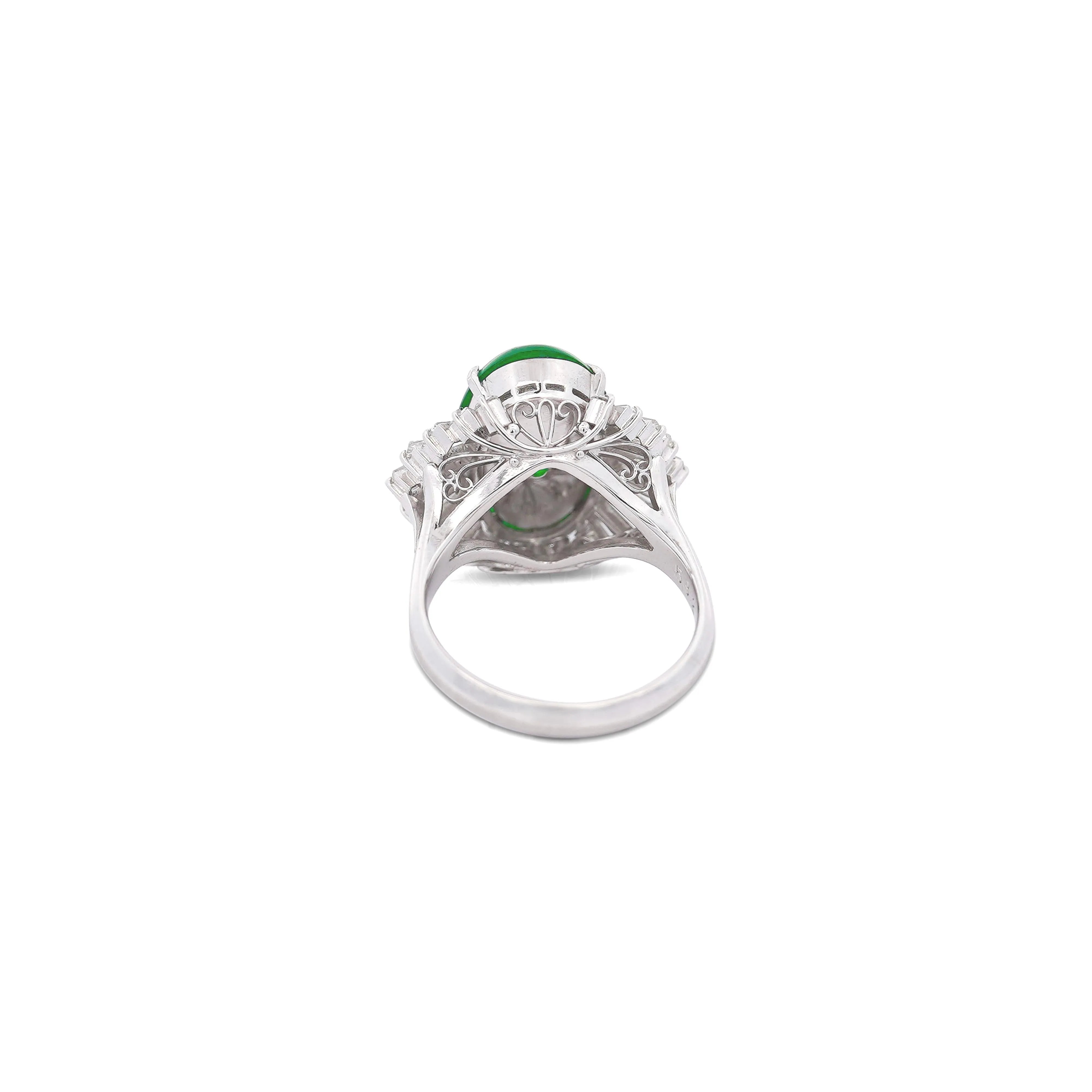 5.32 Carat Natural Jadeite Jade and Diamond Filigree Platinum Ballerina Ring