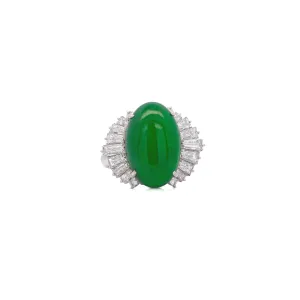 5.32 Carat Natural Jadeite Jade and Diamond Filigree Platinum Ballerina Ring