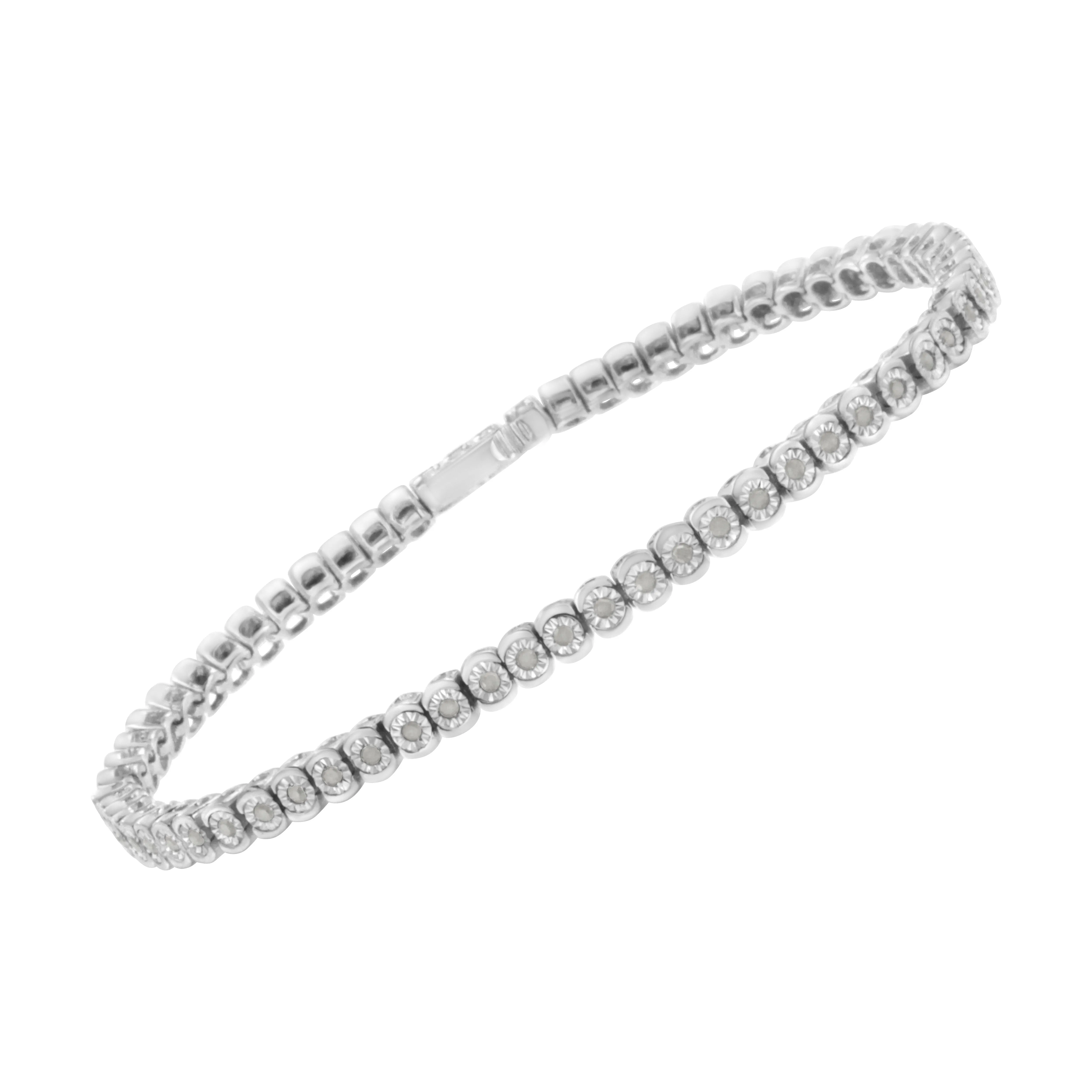 .925 Sterling Silver ½ Cttw Miracle-Set Diamond Round Half Bezel 7” Tennis Bracelet