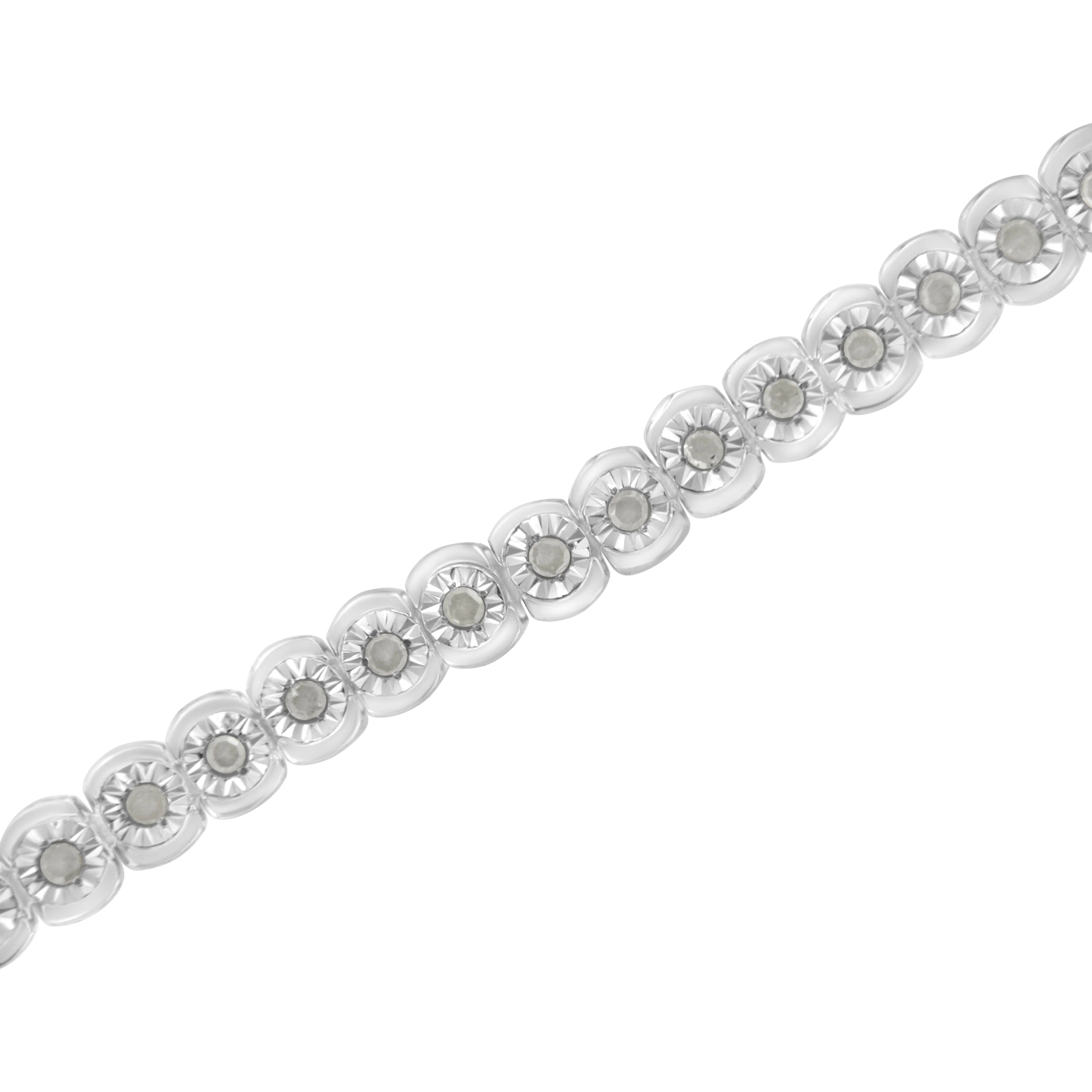 .925 Sterling Silver ½ Cttw Miracle-Set Diamond Round Half Bezel 7” Tennis Bracelet