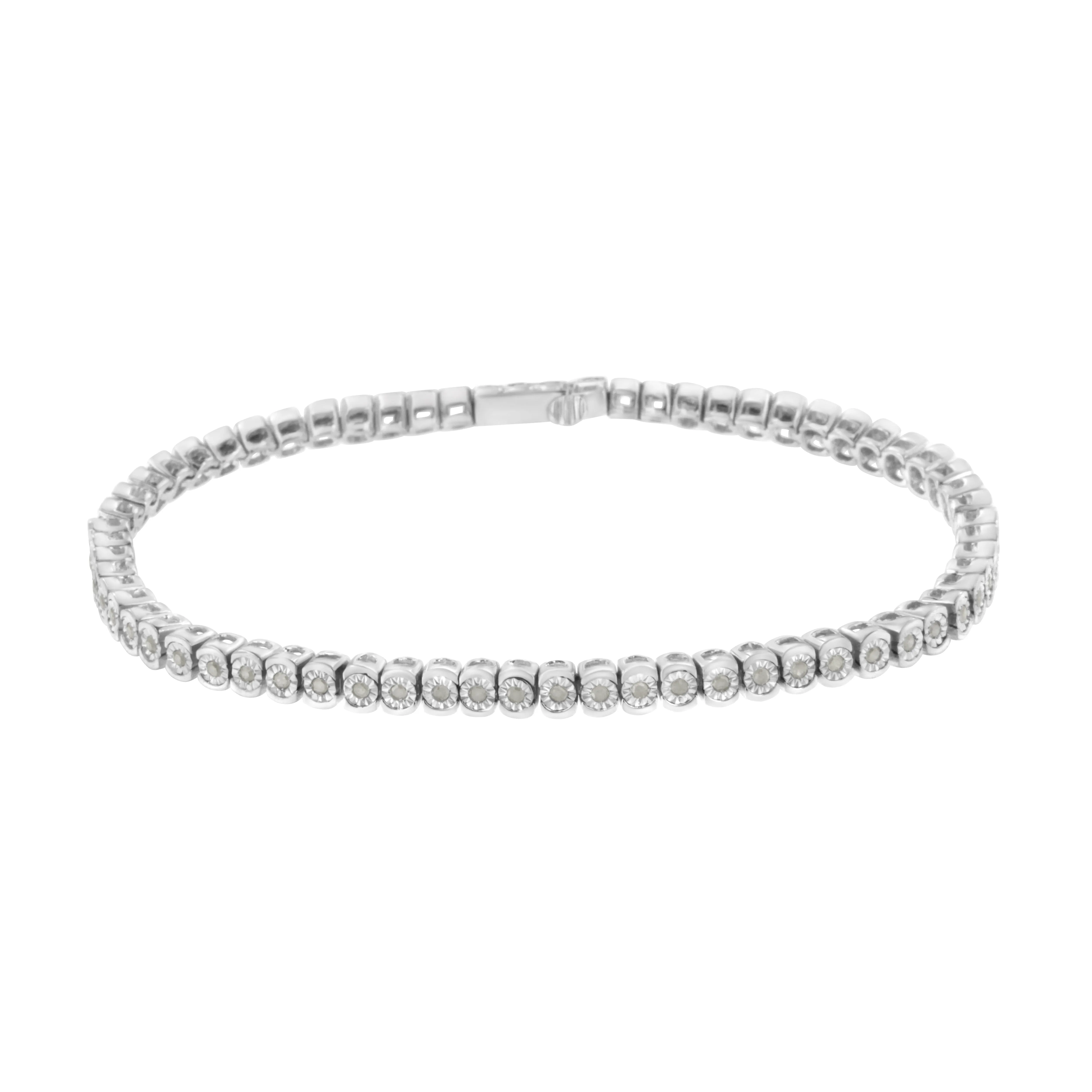 .925 Sterling Silver ½ Cttw Miracle-Set Diamond Round Half Bezel 7” Tennis Bracelet