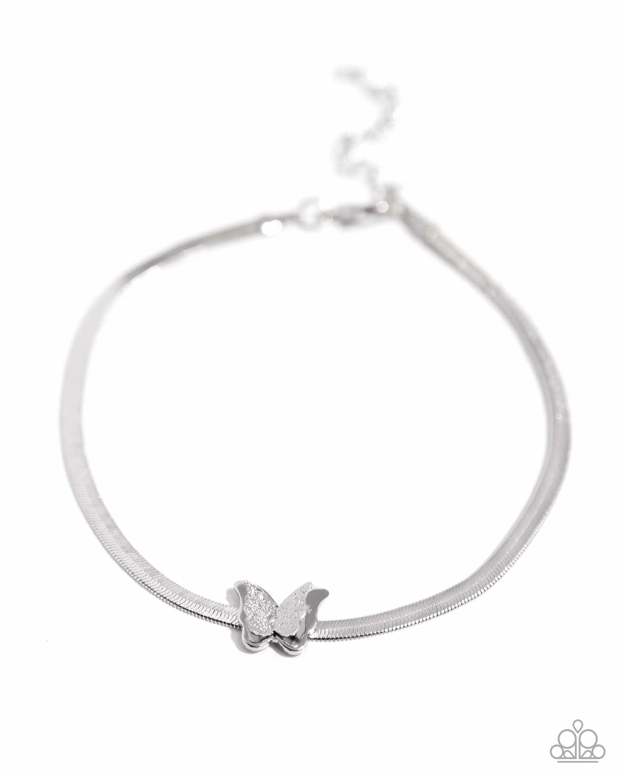 A FLIGHT-ing Chance - Silver - Herringbone Chain Butterfly Paparazzi Anklet - 2024 Empower Me Pink Exclusive