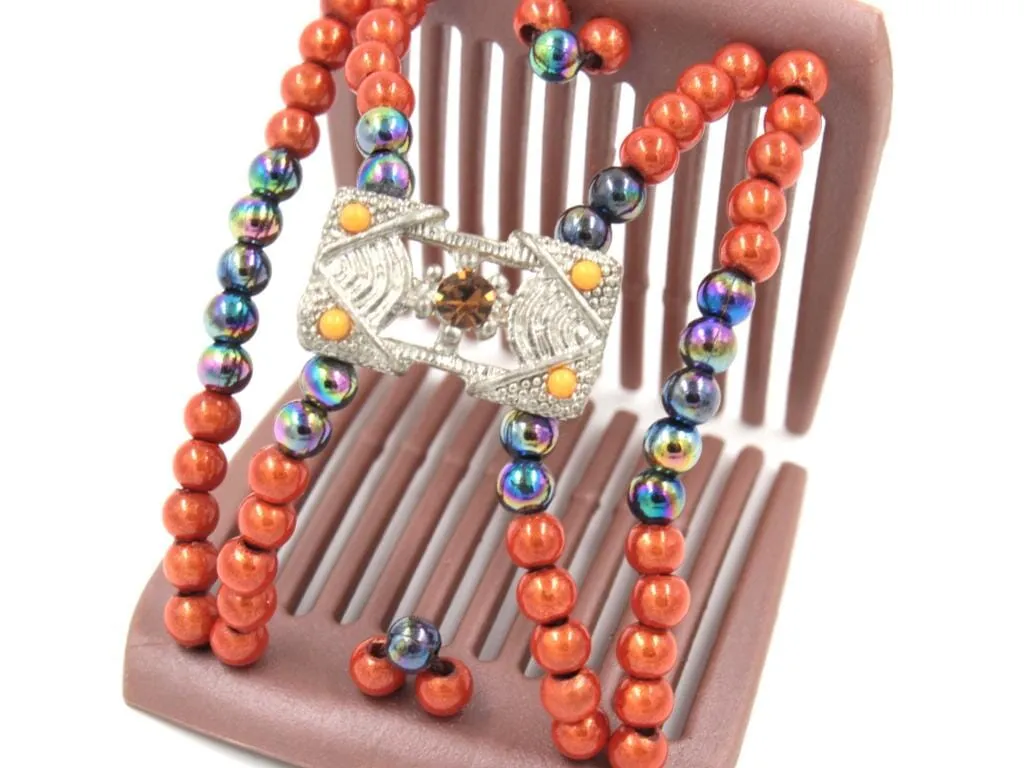 African Butterfly LadyBug Hair Comb - Brown Pearl 41