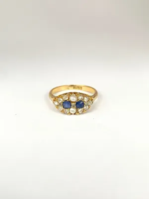 Antique, Edwardian, 18ct Gold, Sapphire, Pearl and Diamond Engagement Ring