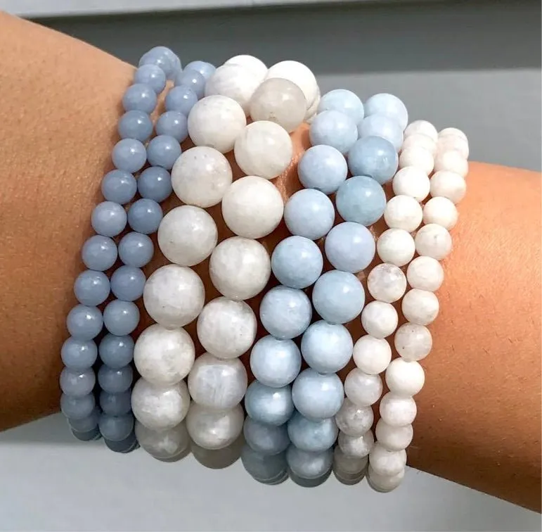 Aquamarine 8mm Beaded Bracelet - Calm