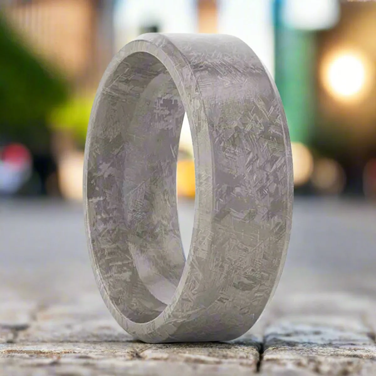 ASTRAIOS | Titanium Ring, Meteorite Pattern, Beveled Edges