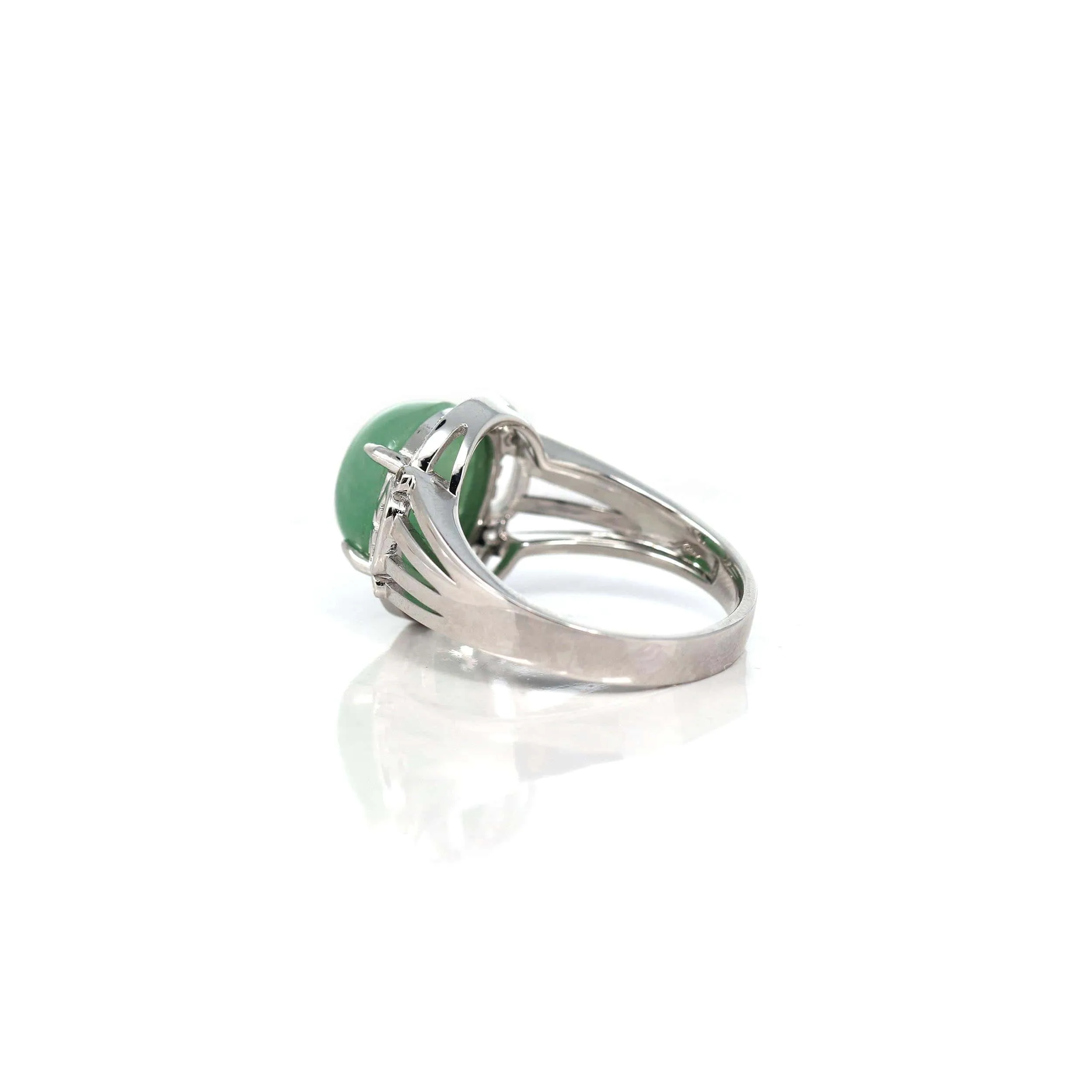 Baikalla™ Sterling Silver Natural Imperial Green Oval Jadeite Jade Ring With White Sapphire