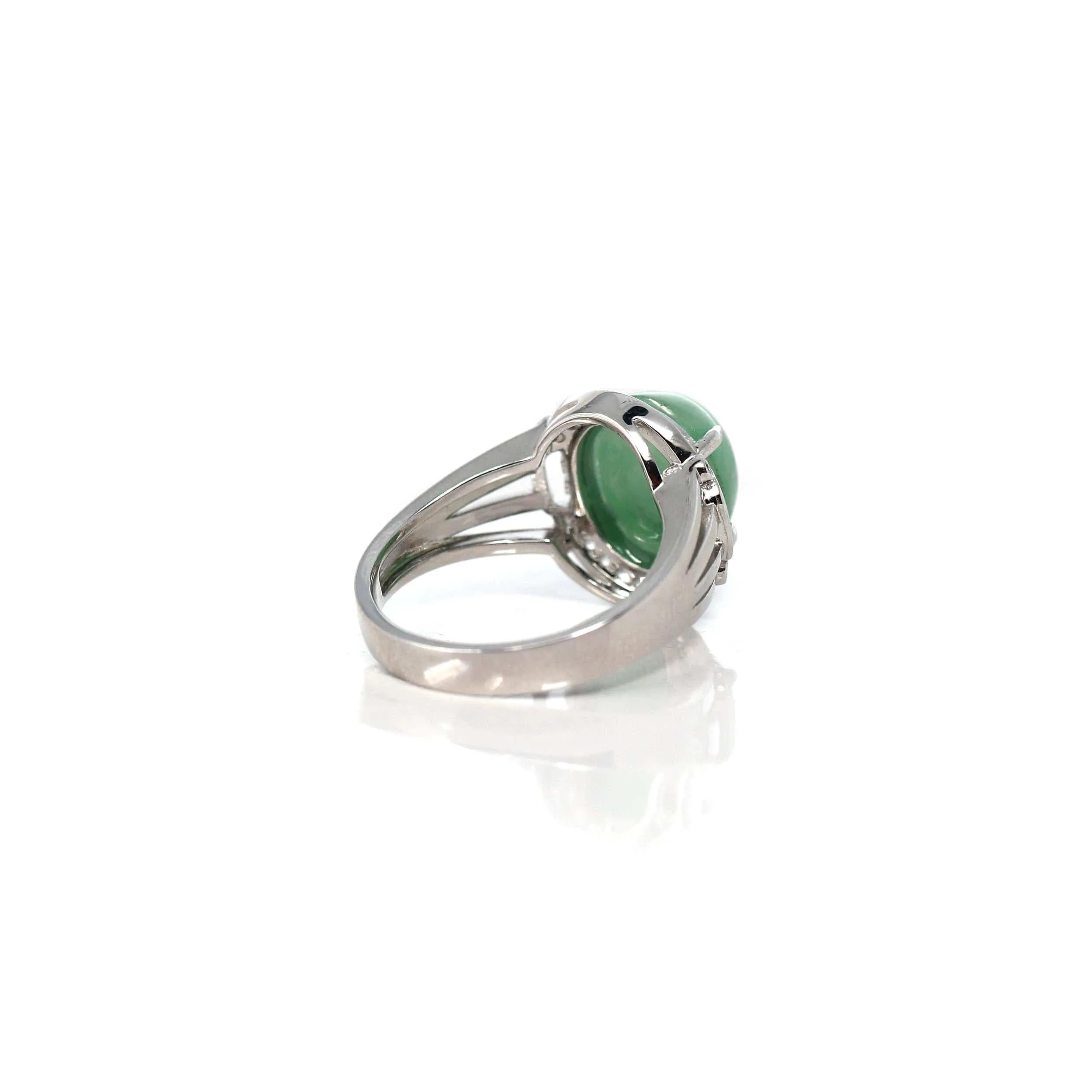 Baikalla™ Sterling Silver Natural Imperial Green Oval Jadeite Jade Ring With White Sapphire