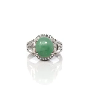 Baikalla™ Sterling Silver Natural Imperial Green Oval Jadeite Jade Ring With White Sapphire