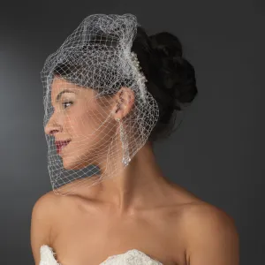 Beautiful Freshwater Pearl Crystal Covered Comb Russian Birdcage Bridal Veil