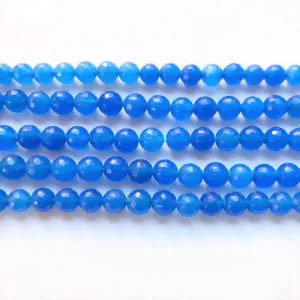 Blue Jade Dyed Faceted Round Bead 6mm