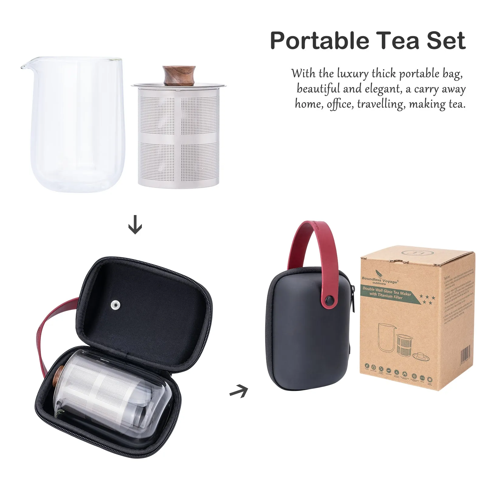 Boundless Voyage Double Wall Glass Tea Cup 250ml with Titanium Filter Lid Anti-scalding Coffee Mug Tea Maker for Camping Office Traveling Home Use