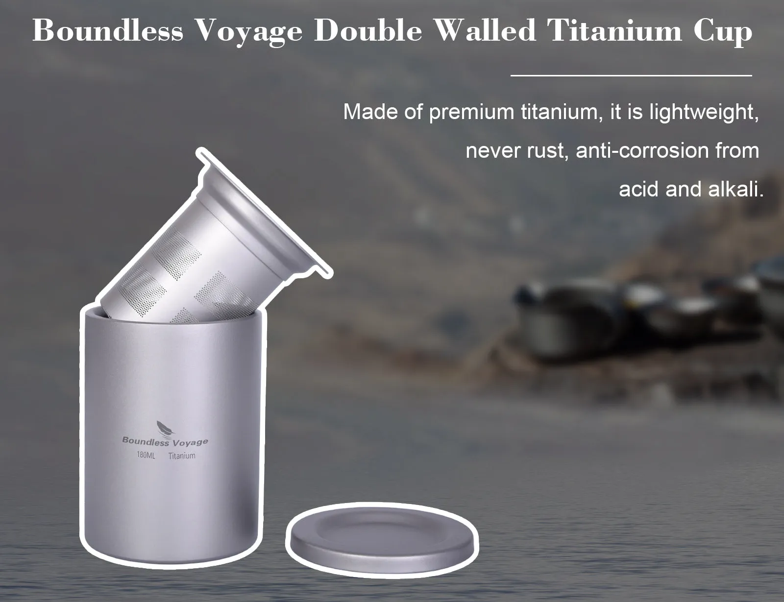 Boundless Voyage Double Walled Titanium Cup with Filter Lid Outdoor Tea Coffee Water Mug Drinkware 180ml