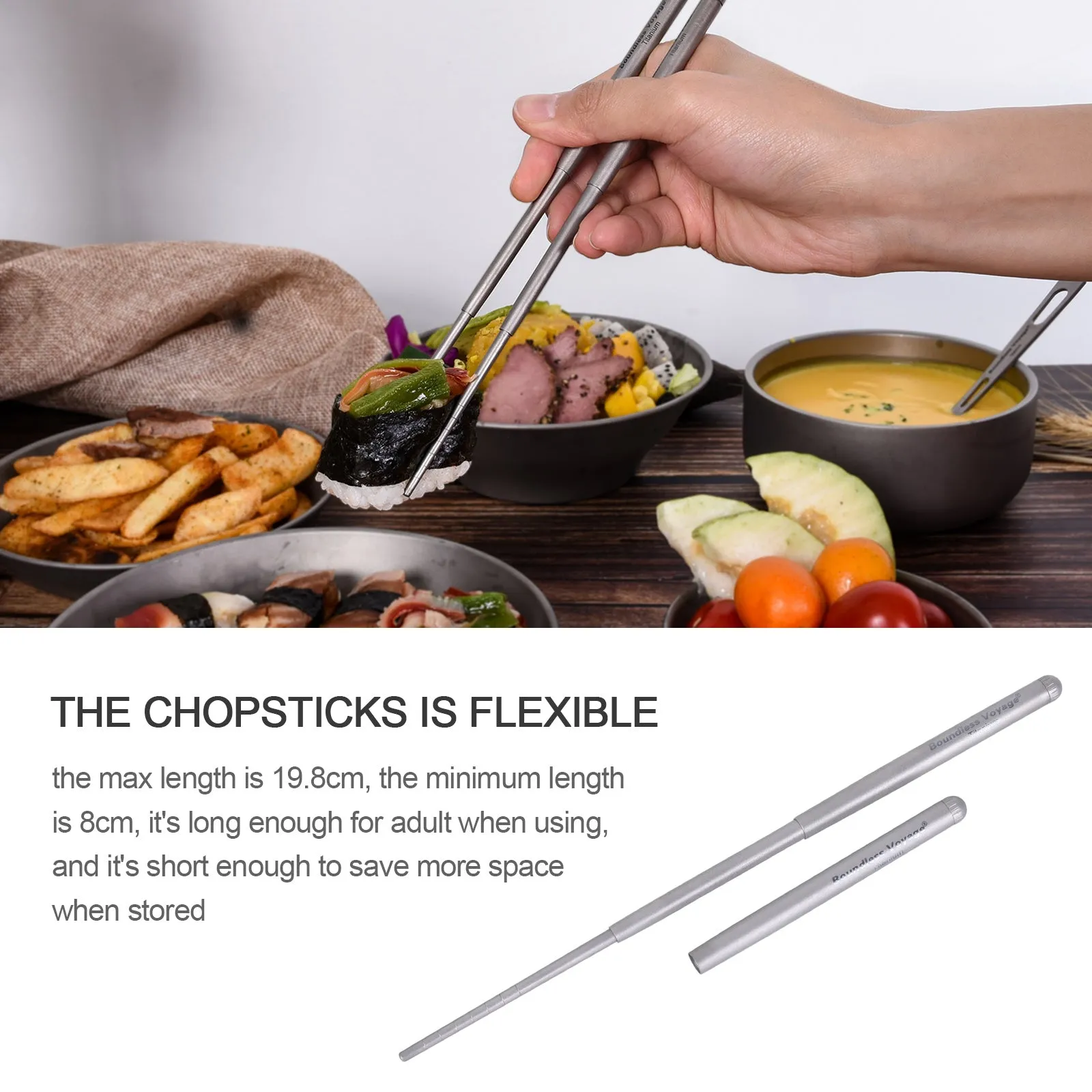 Boundless Voyage Portable Titanium Telescopic Chopsticks Outdoor Camping Travel Picnic Folding Tableware Cutlery