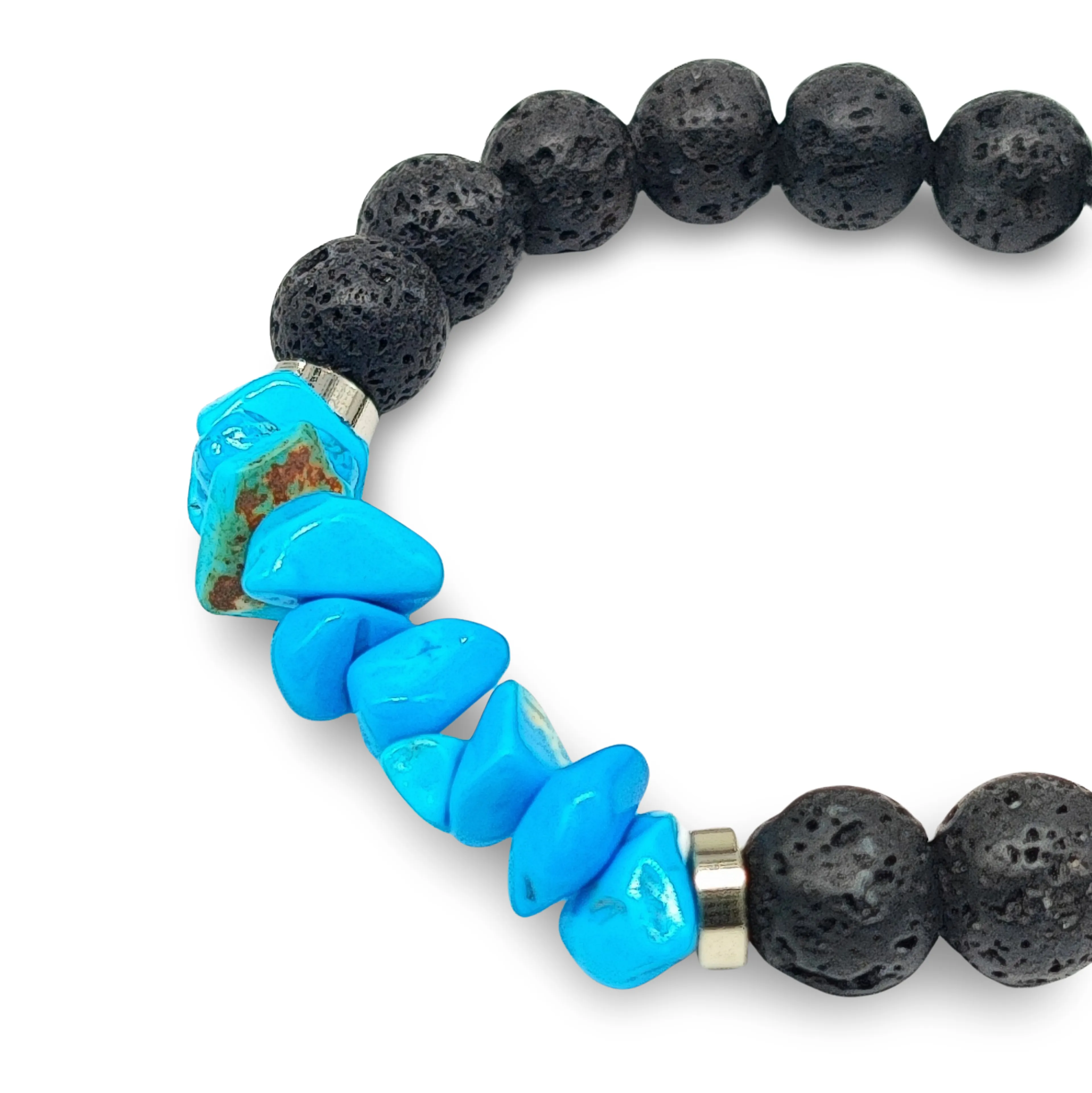 Bracelet -Lava Bead 8mm & Turquoise Chips