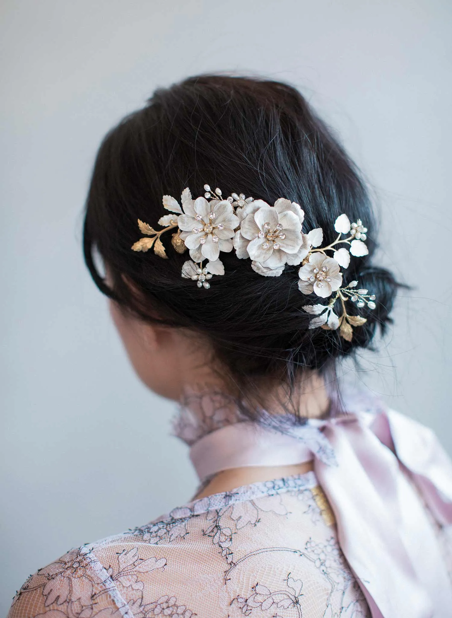 Brushed enamel floral celebration hair comb - Style #818