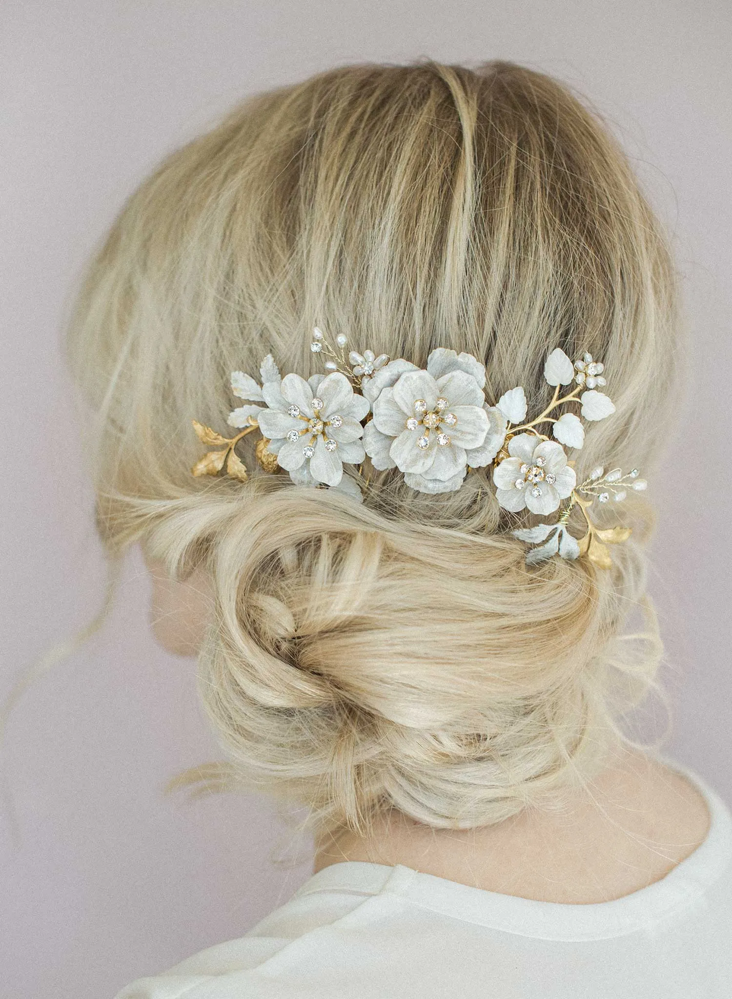 Brushed enamel floral celebration hair comb - Style #818