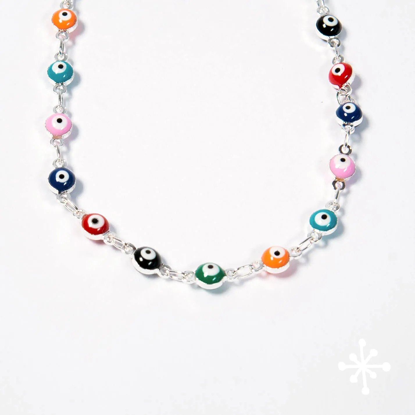 Chain Anklet Silver - Evil Eye Multicolour