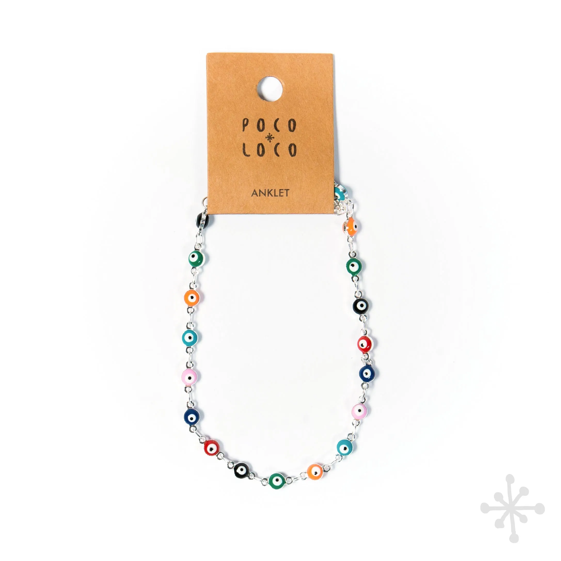 Chain Anklet Silver - Evil Eye Multicolour