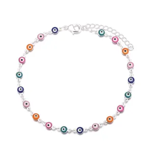 Chain Anklet Silver - Evil Eye Multicolour