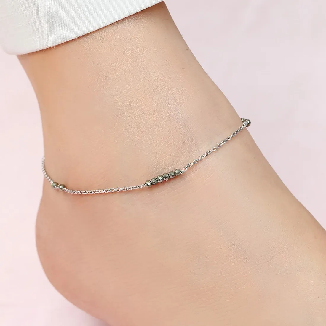 Chic and Minimal Rhodium Plated 925 Sterling Silver Adjustable Link Chain Anklet