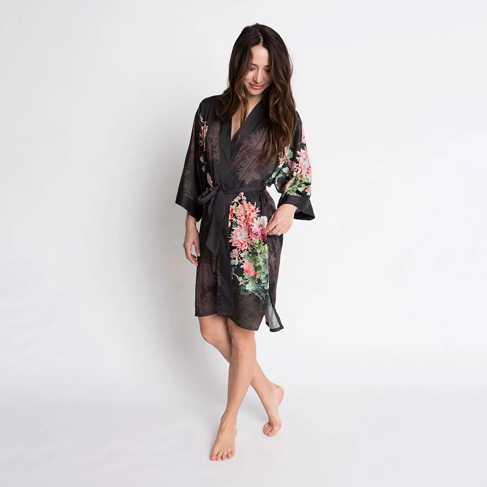 Coral Chrysanthemum Short Kimono Robe