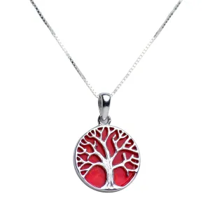 Created Red Coral Tree of Life Pendant