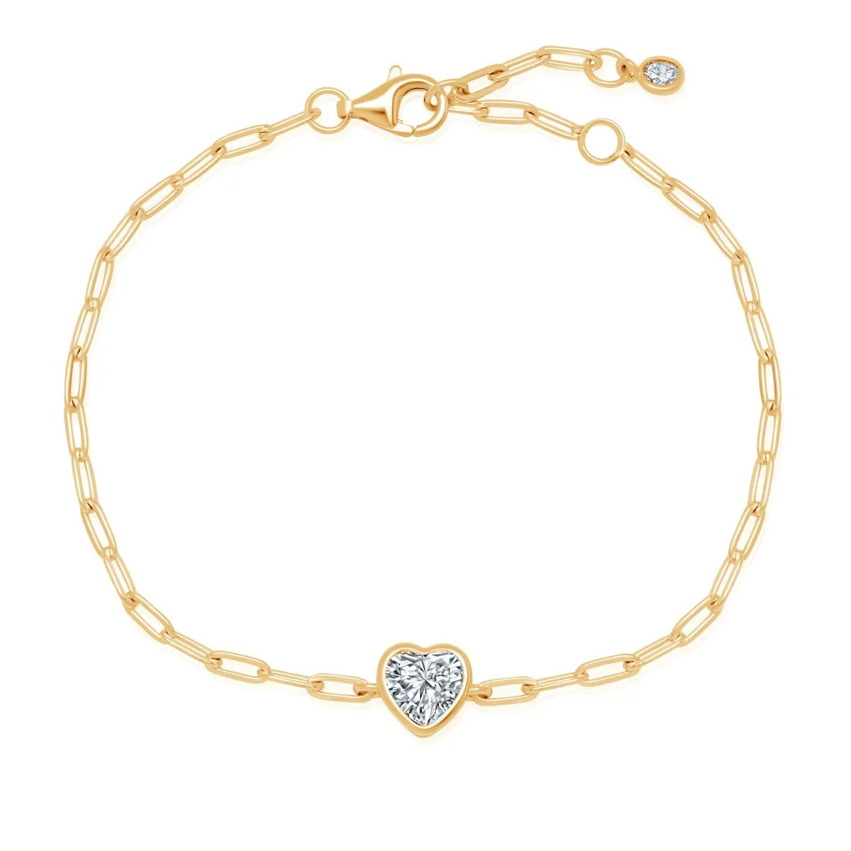 Crislu 18KT Yellow Gold Plated Sterling Silver Cubic Zirconia 7.5-inch Heart Paperclip Bracelet