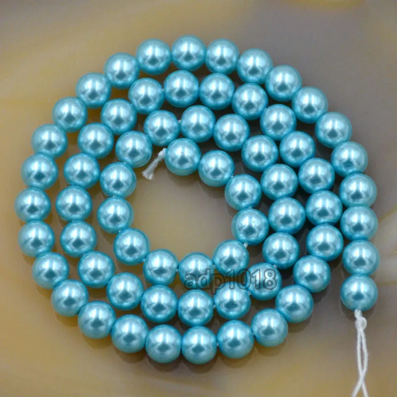 Czech Aquamarine Blue Satin Luster Glass Pearl Round Beads on a 15.5" Strand