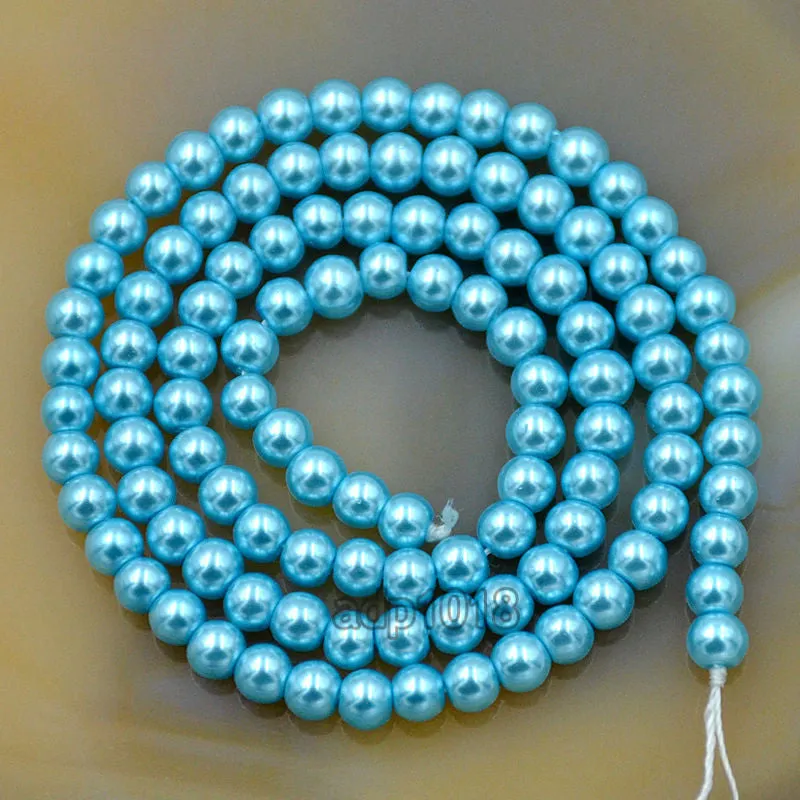 Czech Aquamarine Blue Satin Luster Glass Pearl Round Beads on a 15.5" Strand